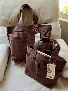 Large🤎 MUJI Chocolate Brown Canvas Tote Bag – Large